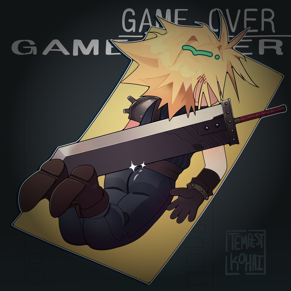 tempest_kohai's tweet image. Cloud on a gluetrap commission 💀💀💀