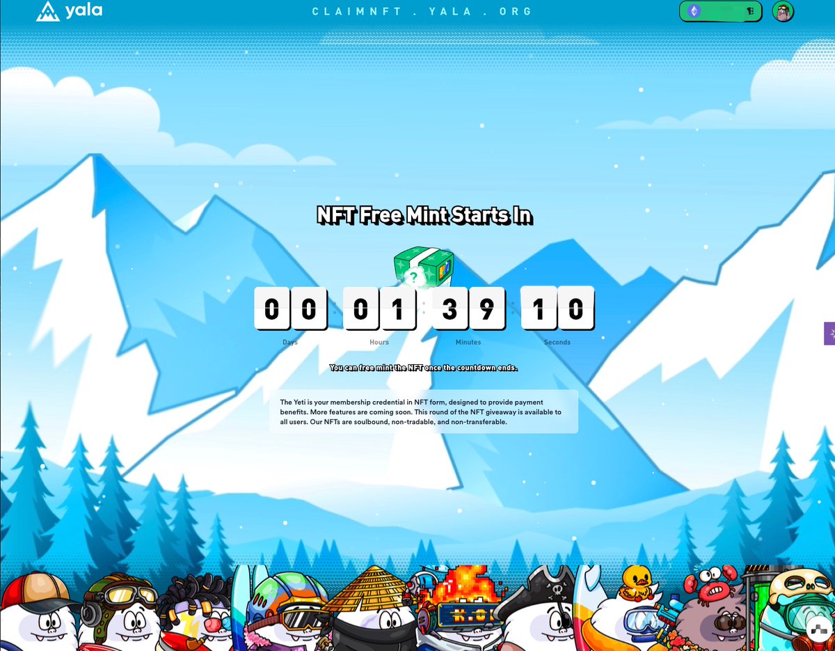 yala <a href="/yalaorg/">Yala</a> 没有白名单的，可以去抢公开mint

下午6点去开始mint，还有一个多小时就开始了

链接🔗claimnft.yala.org

对了有白名单的不用管了到时候直接空投到钱包