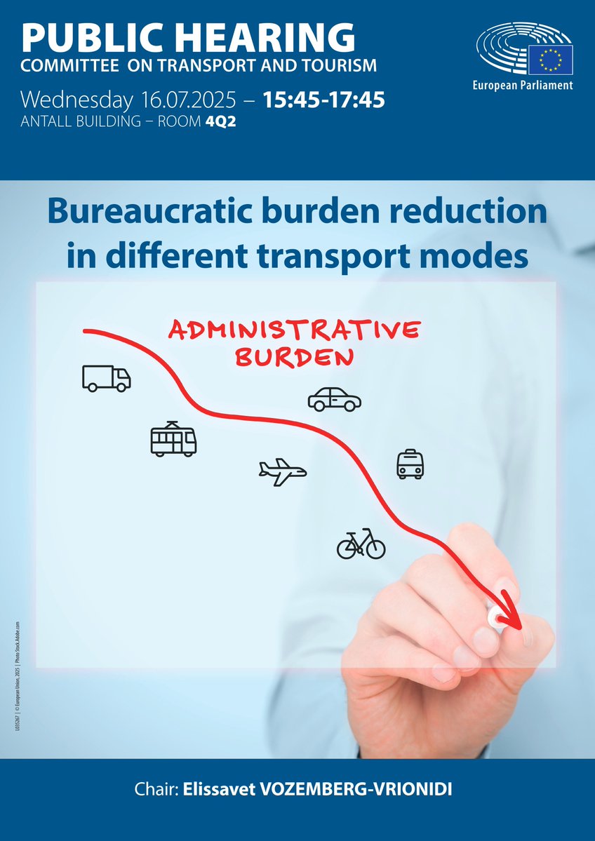 EP_Transport's tweet image. Tired of administrative burden in transport?
Tune in for @EP_Transport hearing on ways to get rid of bureaucracy on Wed (16 July) at 15.45.
📄Agenda europa.eu/!KPt68J
🎥Live europa.eu/!Qbj34Y
