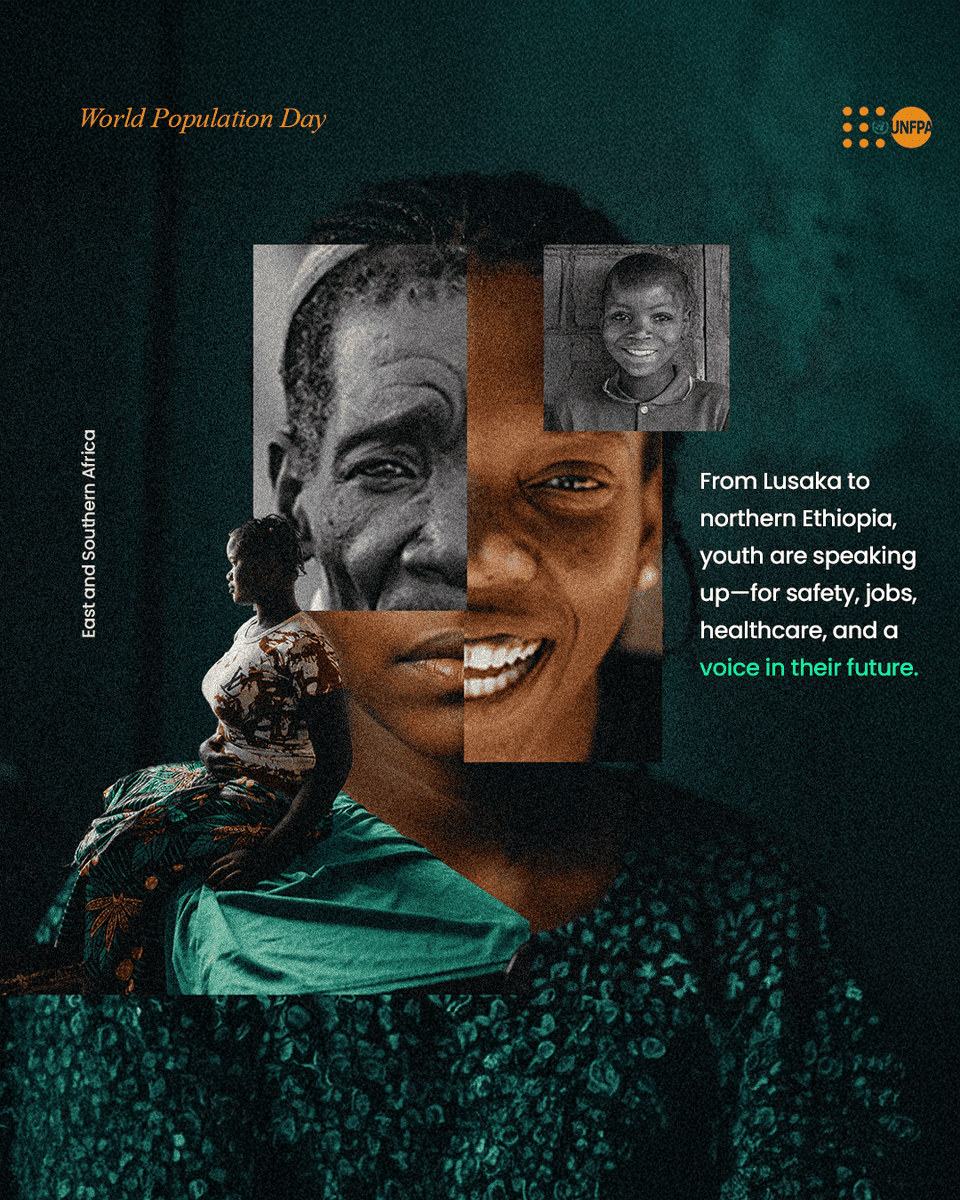 UNFPAEthiopia's tweet image. Across East & Southern #Africa, young people are speaking up for safety, healthcare, jobs, & a seat at the table.
Too often, they’re unheard.
🗣️ It’s time to listen, include, and invest. Youth aren't just the future. They are the present.
#YouthVoices #WorldPopulationDay