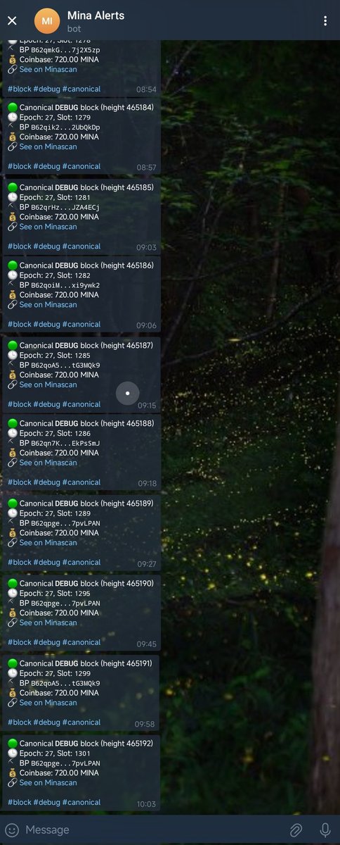 naamah daemon (httpz) (@naamahdaemon) on Twitter photo A new option is available in Mina Alert Telegram bot.
You can now watch all blocks on the go by using /show_all ON !!
Add the bot to your telegram here : t.me/mina_monitor_b…
<a href="/MinaProtocol/">Mina Protocol (httpz) 🪶</a> $MINA A new option is available in Mina Alert Telegram bot.
You can now watch all blocks on the go by using /show_all ON !!
Add the bot to your telegram here : t.me/mina_monitor_b…
<a href="/MinaProtocol/">Mina Protocol (httpz) 🪶</a> $MINA