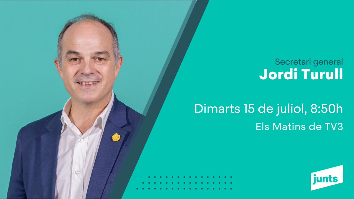 Junts per Catalunya🎗 (@juntsxcat) on Twitter photo 📺 Demà, a partir de les 8.50h, no et perdis l'entrevista del secretari general <a href="/jorditurull/">Jordi Turull i Negre</a> a <a href="/elsmatins/">Els matins TV3</a>.
📌 Podràs seguir-la en directe aquí: 3cat.cat/3cat/directes/… 📺 Demà, a partir de les 8.50h, no et perdis l'entrevista del secretari general <a href="/jorditurull/">Jordi Turull i Negre</a> a <a href="/elsmatins/">Els matins TV3</a>.
📌 Podràs seguir-la en directe aquí: 3cat.cat/3cat/directes/…