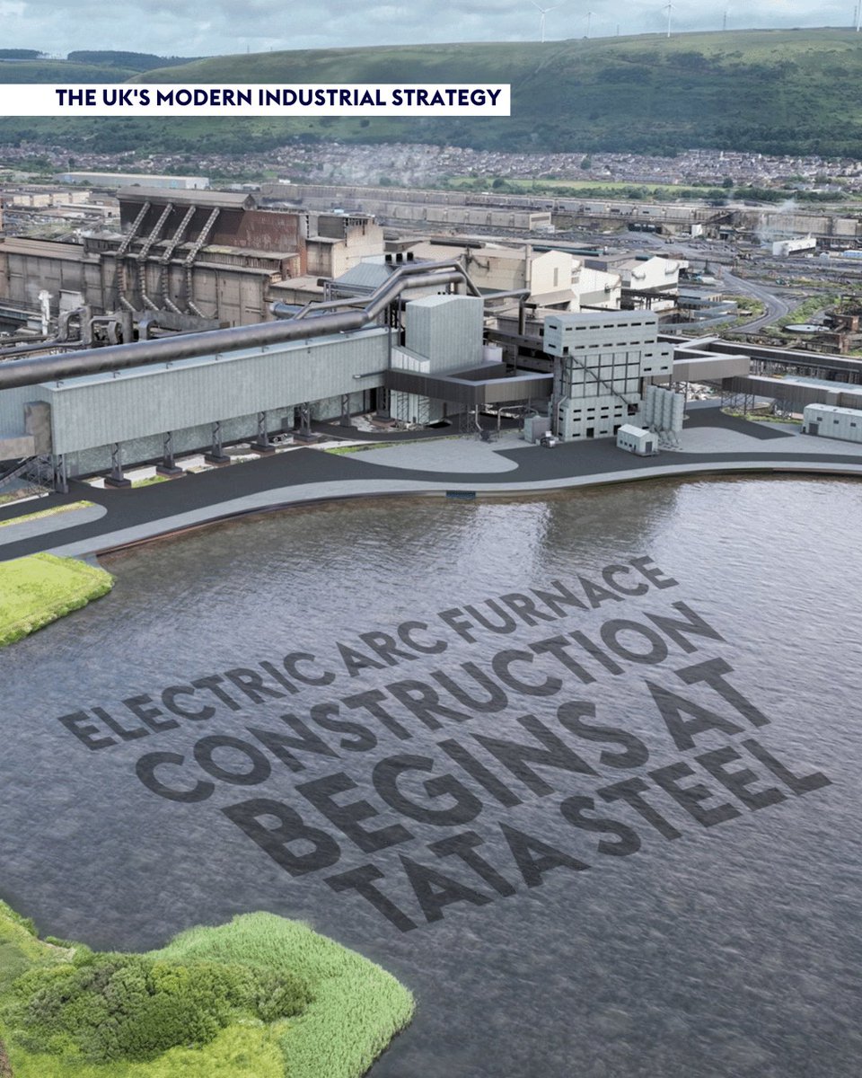 biztradegovuk's tweet image. 5,000 jobs have been secured following the start of construction of Tata Steel’s electric arc furnace today.
The milestone, made possible by a £500m government grant, shows how the UK’s modern Industrial Strategy is backing Welsh industry.
