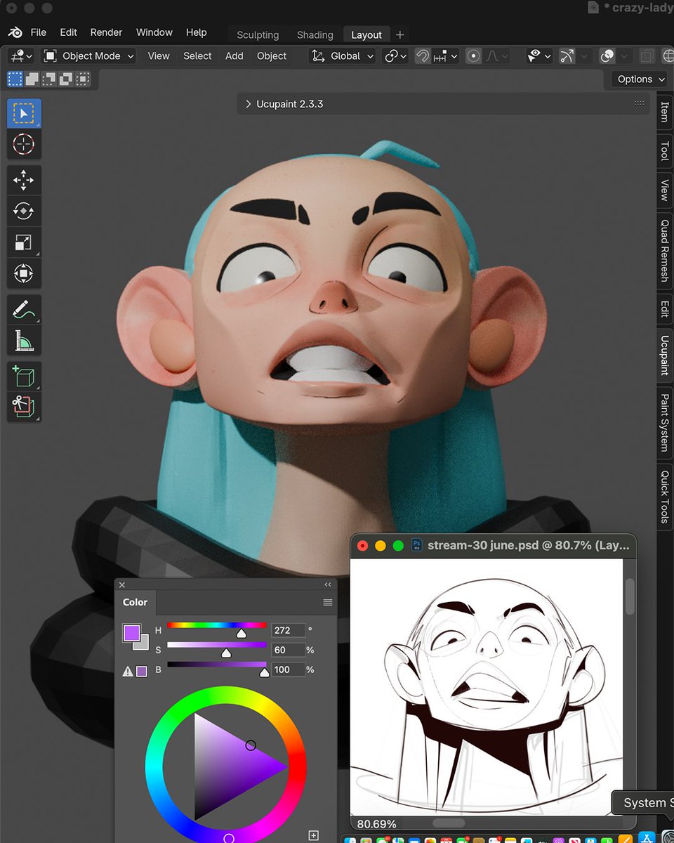 bennyeblen's tweet image. Today&apos;s stream effort, sketch to blender sculpt ✏️🗿