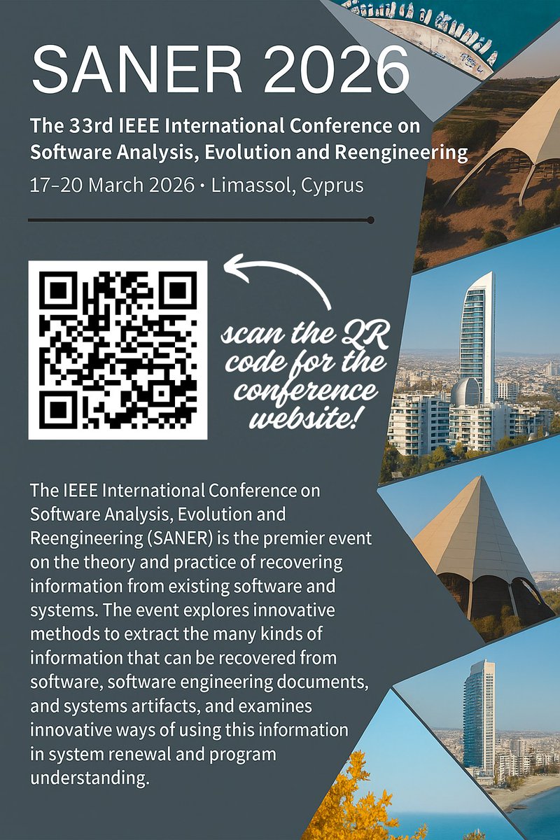 📣 Join Us at SANER 2026!
📅 17–20 March 2026
📍 Limassol, Cyprus
✈️ Hosted at the stunning St. Raphael Resort, with quick access to the beach, historic sites, and the heart of Limassol
facebook.com/SANER2026/