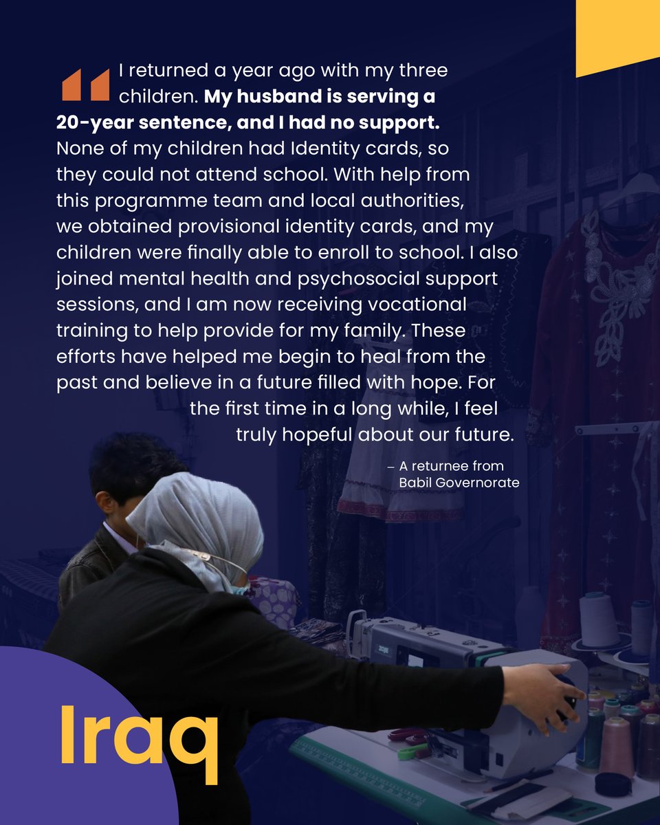 🟣 A Story of Hope from #Iraq

The quote below is one of many powerful testimonies from thousands of former combatants and returning foreign terrorist fighters, as well as their families, who have been #reintegrated into society through GCERF-funded programmes.