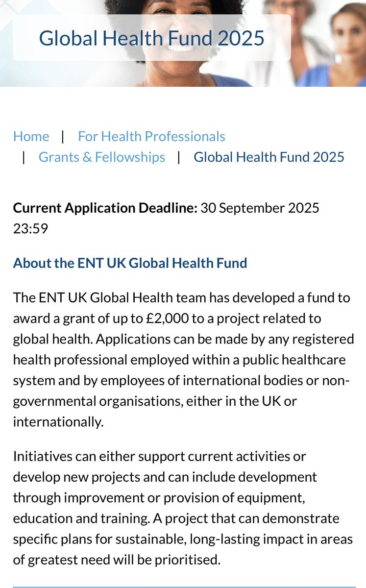 Applications for the <a href="/ENTUKGlobal/">ENT UK Global Health</a> / <a href="/ENT_UK/">ENT UK</a> #globalhealth  grants are invited. Following all the previous years successes - click on the link to make a difference entuk.org/professionals/…