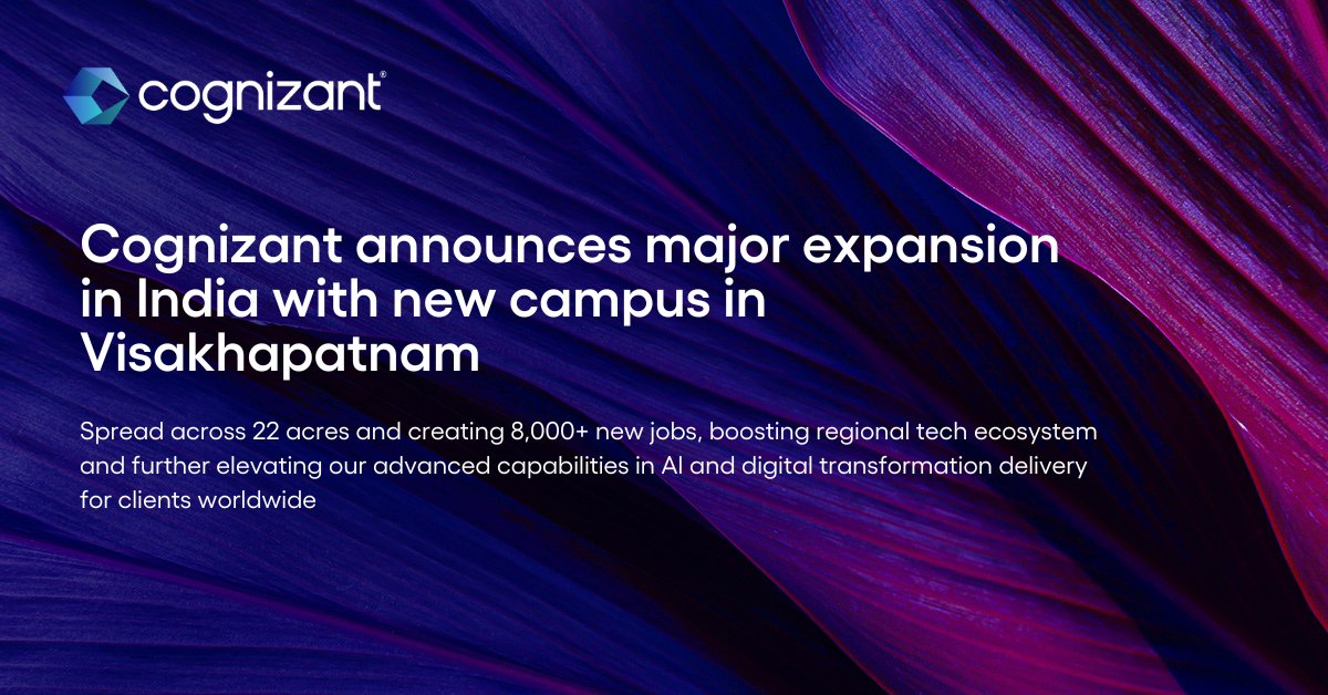 We’re setting up a new state-of-the-art campus in Visakhapatnam, creating 8,000 new jobs, with AI &amp; digital transformation at the core.

Operations to begin in early 2026 and completion of the campus’ first phase by early 2029. cogniz.at/464tlSJ