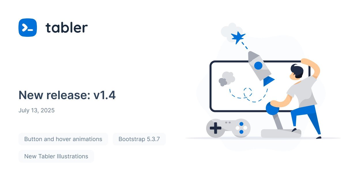 tabler_io's tweet image. Tabler v1.4 is Here! 🤩

What&apos;s New?

✅ Button and hover animations
✅ Bootstrap 5.3.7
✅ Newest Tabler Illustrations

Waste no time and try it yourself! 

👉 tabler.io

#webdev #webdesign #adminpanel