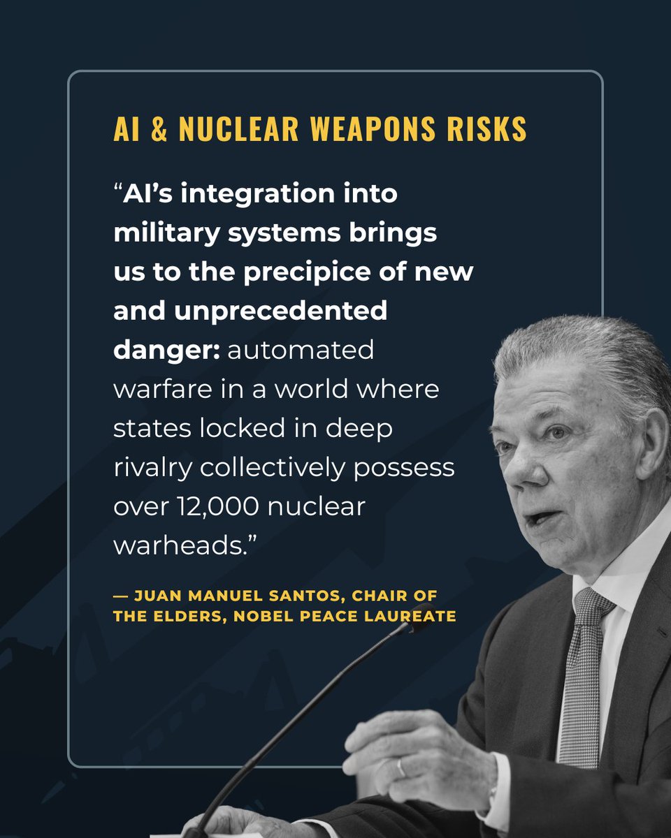 TheElders's tweet image. “Knowledge cannot be pursued without morality.” - J. Robert Oppenheimer
As we approach the 80th anniversary of the Trinity Test, the first nuclear detonation, that lesson must not be forgotten.
The Elders urge leaders to act now on #AI & nuclear risks: theelders.org/onefuture