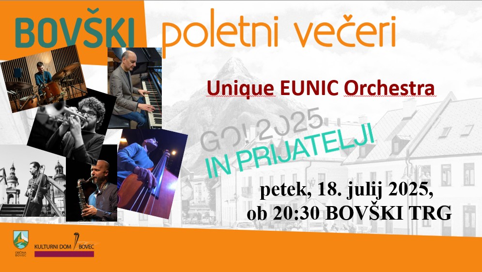 🇪🇺 Unique EUNIC Concert Jazz Band - A pan-European jazz journey for the European Capital of Culture 2025!

An exceptional band of seven top musicians from all over Europe is coming to Tolmin and Bovec! The Spanish member is the international trumpet soloist Voro García. 🎶
