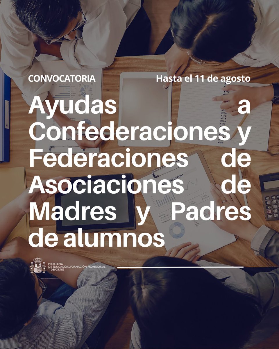 🟢📬Ya están disponibles las ayudas para las confederaciones y las federaciones de asociaciones de madres y padres de alumnos.

🗓️Solicitudes hasta el 11 de agosto👇
educacionfpydeportes.gob.es/servicios-al-c…
