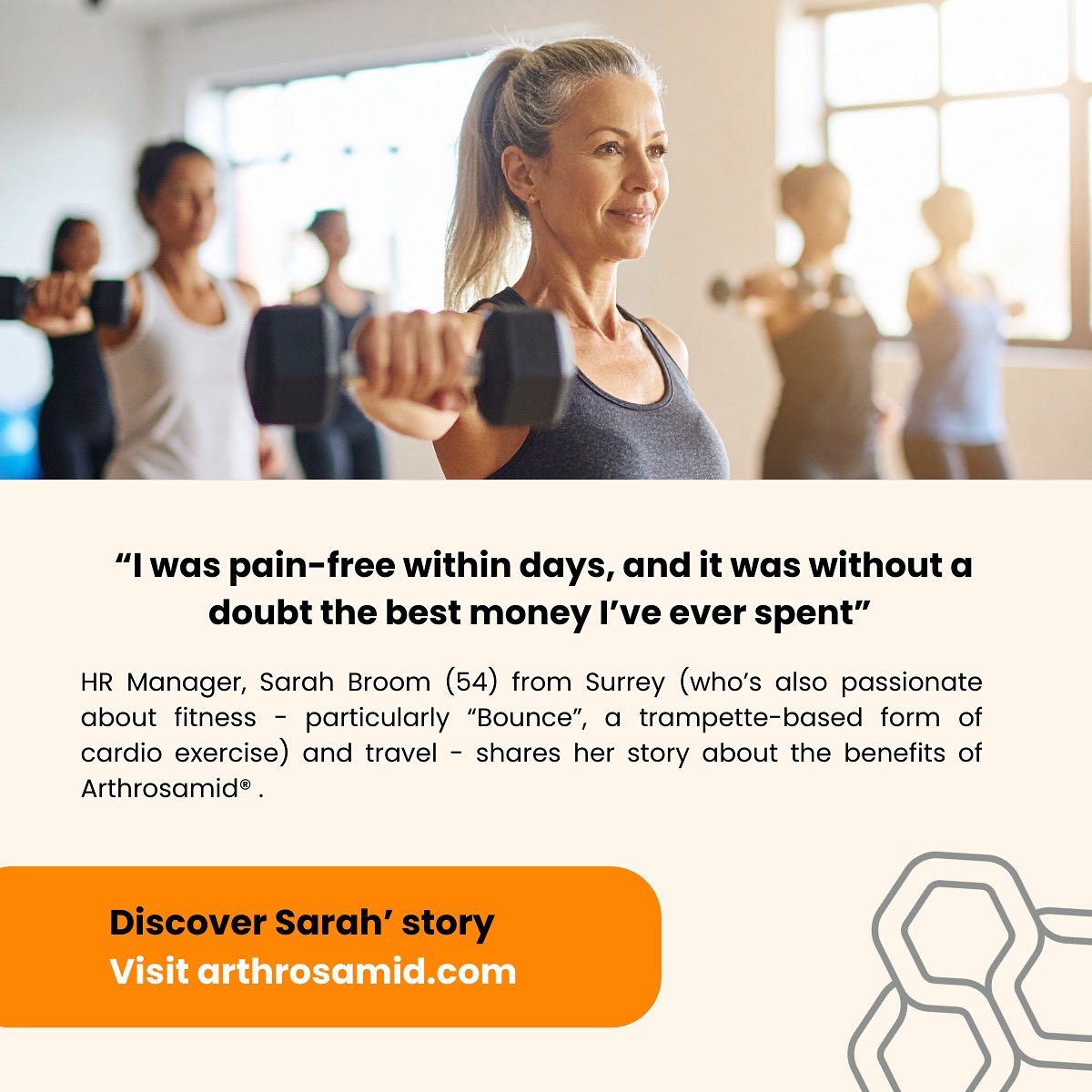 ConturaLtd's tweet image. Sarah, 54, an HR Manager from Surrey, found lasting relief from knee pain with Arthrosamid® — a pioneering injectable hydrogel for knee OA. Treated by Mr Platt at Nuffield Health Woking Hospital, she’s back to doing what she loves 💪
🔗 Read her story: arthrosamid.com/case-studies/s…