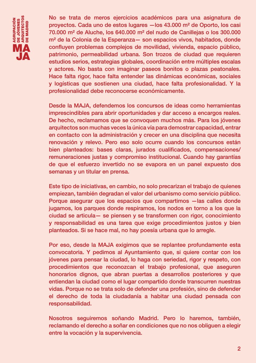 Sobre el concurso de ideas 'Sueña Madrid 2025' recientemente convocado: totalmente a favor de su necesidad, pero totalmente en contra de hacerlo así. Necesitamos transformar la ciudad, pero sin aprovecharnos del trabajo de jóvenes precarizados.

Aquí lo explican muy bien. 👇