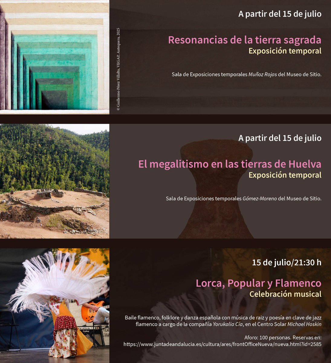 CA Dólmenes de Antequera (@ca_dolmenesatq) on Twitter photo 📆 ¡ES MAÑANA!
Cuenta atrás para nuestro IX aniversario de la declaración de #PatrimonioMundial por <a href="/UNESCO/">UNESCO 🏛️ #Education #Sciences #Culture 🇺🇳</a> 🎉
🖼️💃 Lo celebraremos con la inauguración de dos nuevas exposiciones temporales y la actuación “Lorca, popular y flamenco” a cargo de la compañía Yorukalia Cía. 📆 ¡ES MAÑANA!
Cuenta atrás para nuestro IX aniversario de la declaración de #PatrimonioMundial por <a href="/UNESCO/">UNESCO 🏛️ #Education #Sciences #Culture 🇺🇳</a> 🎉
🖼️💃 Lo celebraremos con la inauguración de dos nuevas exposiciones temporales y la actuación “Lorca, popular y flamenco” a cargo de la compañía Yorukalia Cía.