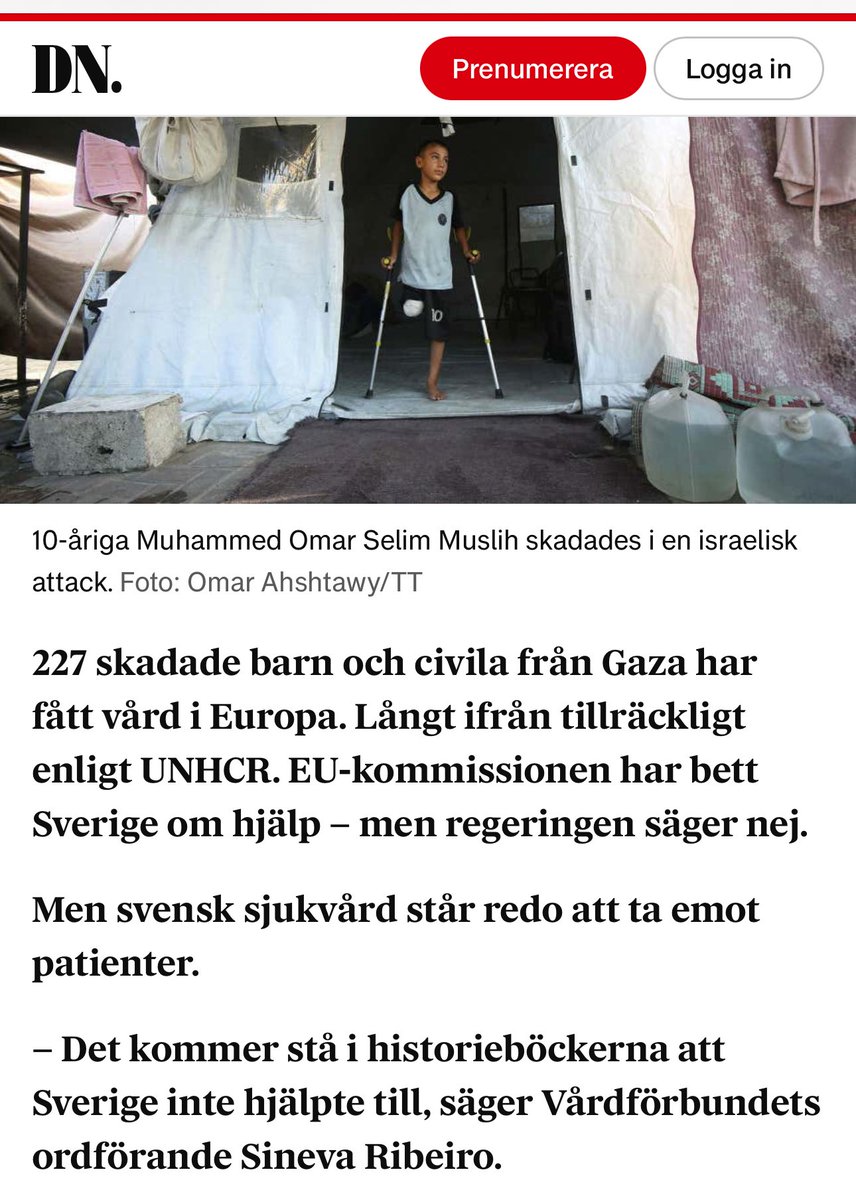 Sveriges regering säger NEJ till att ge sjukvård till skadade palestinska barn – trots att svensk sjukvård står redo och trots att EU har bett Sverige om den hjälpen.