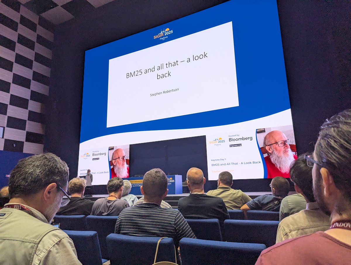 andreas_chari's tweet image. A magisterial keynote by Stephen Robertson to kick-start #SIGIR2025 Day 2.