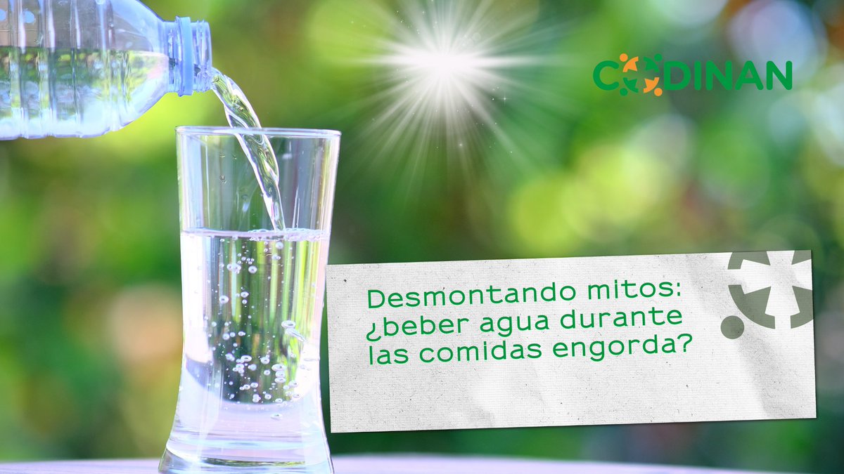 🚫💧 “Beber agua durante las comidas engorda”… ¿Te suena esta frase? Pues es un mito que la ciencia ya ha desmentido.

En nuestro blog te explicamos por qué el agua no solo no engorda, sino que puede ser una gran aliada en tus comidas👉 codinan.org/desmontando-mi…

#DesmontandoMitos