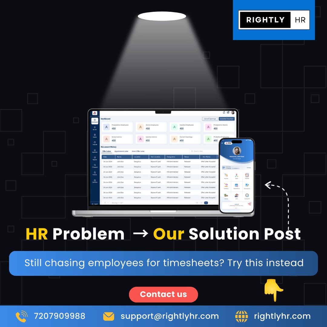 RightlyHR's tweet image. Still chasing employees for timesheets? 
 Try this instead 👇

✅ Auto-reminders
✅ Live logs
✅ Easy approvals

With #RightlyHR, timesheet tracking is effortless.

🔗 rightlyhr.com
📧 support@rightlyhr.com | 📞 +91 7207909988

#SmartHR #TimesheetAutomation #HRTechIndia