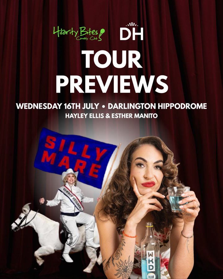 Hilarity Bites Comedy Club (@hilaritybites) on Twitter photo ✨ This Wednesday (16th July), Hilarity Bites presents tour preview shows from "Live At The Apollo" star Esther Manito and The Worriers podcast co-host <a href="/Hayles_Ellis/">Hayley Ellis</a>
🎟️ Tickets are priced at £16, which can be purchased from the box office
ℹ️ darlingtonhippodrome.co.uk/whats-on/Esthe… ✨ This Wednesday (16th July), Hilarity Bites presents tour preview shows from "Live At The Apollo" star Esther Manito and The Worriers podcast co-host <a href="/Hayles_Ellis/">Hayley Ellis</a>
🎟️ Tickets are priced at £16, which can be purchased from the box office
ℹ️ darlingtonhippodrome.co.uk/whats-on/Esthe…