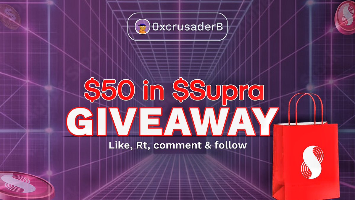 🚨 10,000 $SUPRA GIVEAWAY 

2 lucky winners will snag 5000 $SUPRA each! 

How to enter:
✅ Follow <a href="/0xcrusaderB/">0xCrusader</a> &amp; <a href="/SupraInsiders/">Supra Insiders</a> 
❤️ Like &amp; 🔁 Retweet
👥 Tag 3 friends in the comments

Ends in 48 hours - don’t miss out!