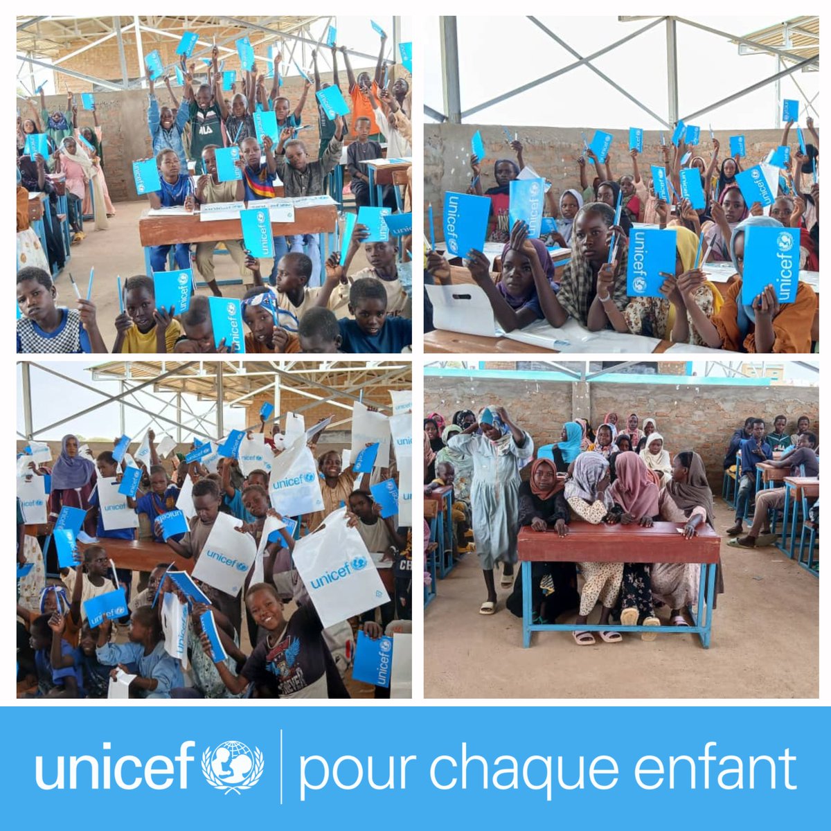 UNICEFChad's tweet image. Au camp d’Iridimi, dans l’est du Tchad, les cours de soutien et rattrapage scolaire🧑🏾🏫 ont démarré pour 3 750 enfants réfugiés ayant fui les camps de Zam Zam et Aboushouk au Soudan.
Une distribution de matériel a eu lieu pour appuyer l’apprentissage, grâce au soutien de l’@UNICEF.