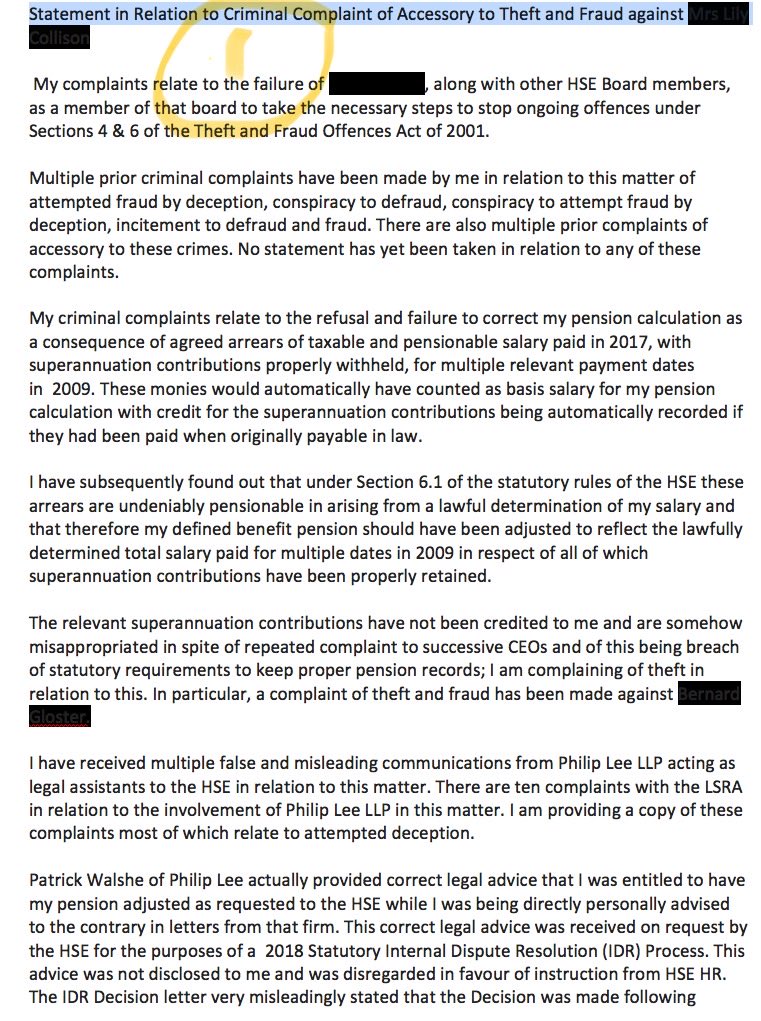 TomTSHogan's tweet image. Draft for Statement Invited by Garda re Criminal Complaints of Accessory to Theft and Fraud Against an HSE Board Member.
The person in question has not responded to multiple communications including one attaching this draft.
There is a blanket “protocol” of HSE non-response!