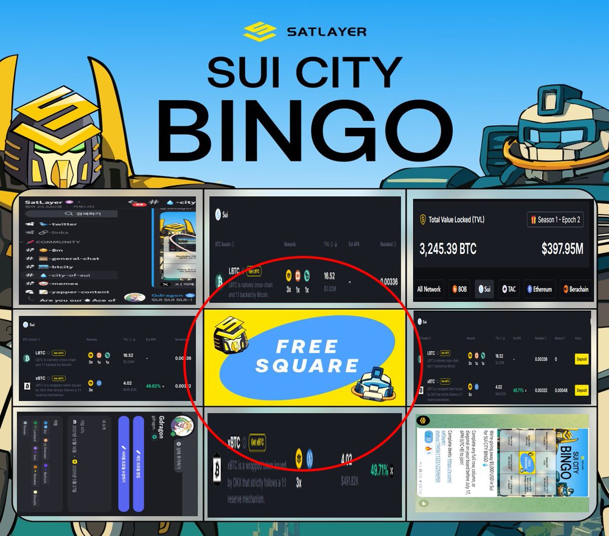 .<a href="/satlayer/">SatLayer 🟨🧊</a>  빙고 완성! 이렇게 하면 맞는 거죠? 
어휴, 정말 쉽지 않았네요…😂

그래도 빙고 드디어 끝! 숙제 하고 나니 속이 시원!!
저는 계속 OKX 지갑이 에러나서.. 
Slush 지갑으로 SUI 보내고, bluefin에서 XBTC와 LBTC로 스왑을 했습니다. 이게 금방 되더라구요. 안한 사람 없겠쬬? 아마 제가
