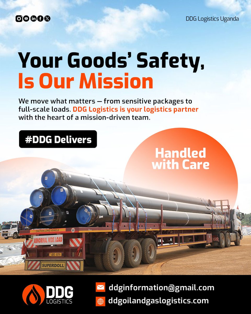 DDGLogistics's tweet image. Wondering who to trust with your valuable cargo? 🤔 Look no further than @DDGLogisticsUganda! Your goods&apos; safety is our top priority! 💪  Big or small, we deliver it all safely and on time.

#LogisticsPartner #ReliableLogistics #DDGOilAndGasLogistics #Logistics Uganda