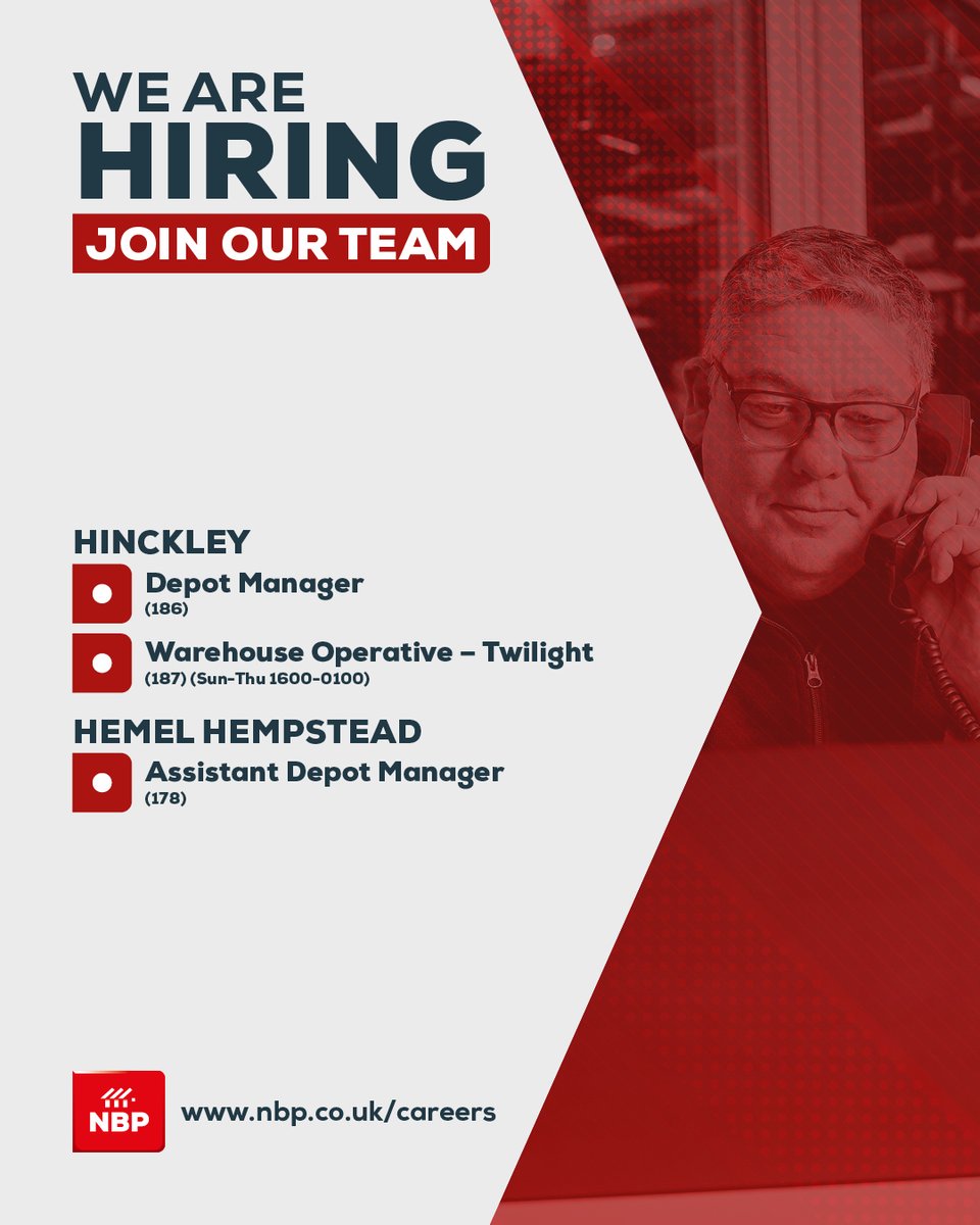 Northern Building Plastics (@nbpltd) on Twitter photo We are hiring!
Looking for a new challenge? Check out the latest job opportunities at NBP!
π Apply now: loom.ly/5qd0gt8
π§ Email: cv@nbp.co.uk We are hiring!
Looking for a new challenge? Check out the latest job opportunities at NBP!
π Apply now: loom.ly/5qd0gt8
π§ Email: cv@nbp.co.uk