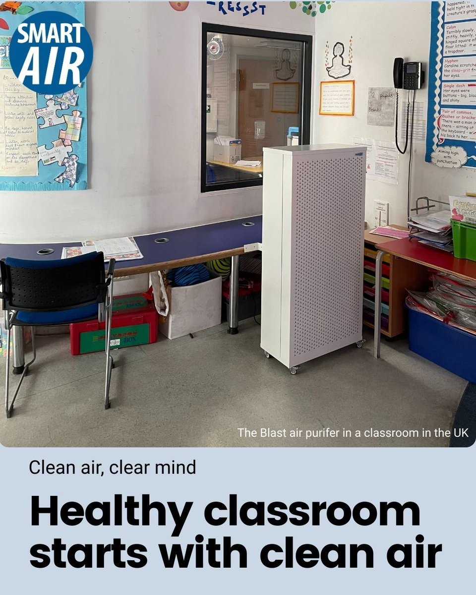 SmartairUk's tweet image. Prioritising clean air in schools means fewer sick days, better focus, & healthier kids. Clean air tools like the Blast air purifier help make classrooms safer so every child can learn, grow, and thrive worry-free. 🏫💚
Every child deserves clean air. Let’s make it standard.