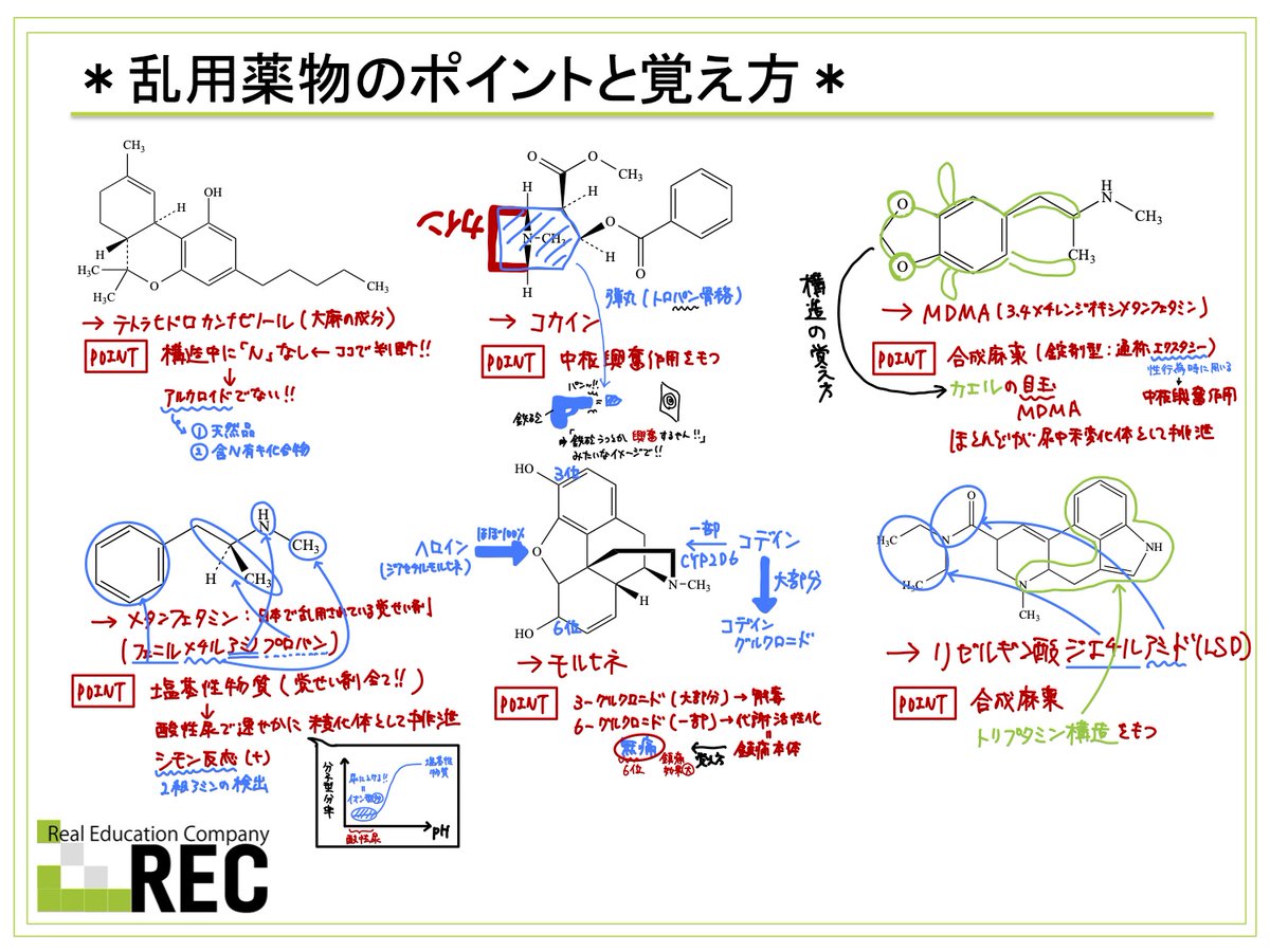 こんばんは、RECの北川です！ 本日は乱用薬物の構造、特徴について