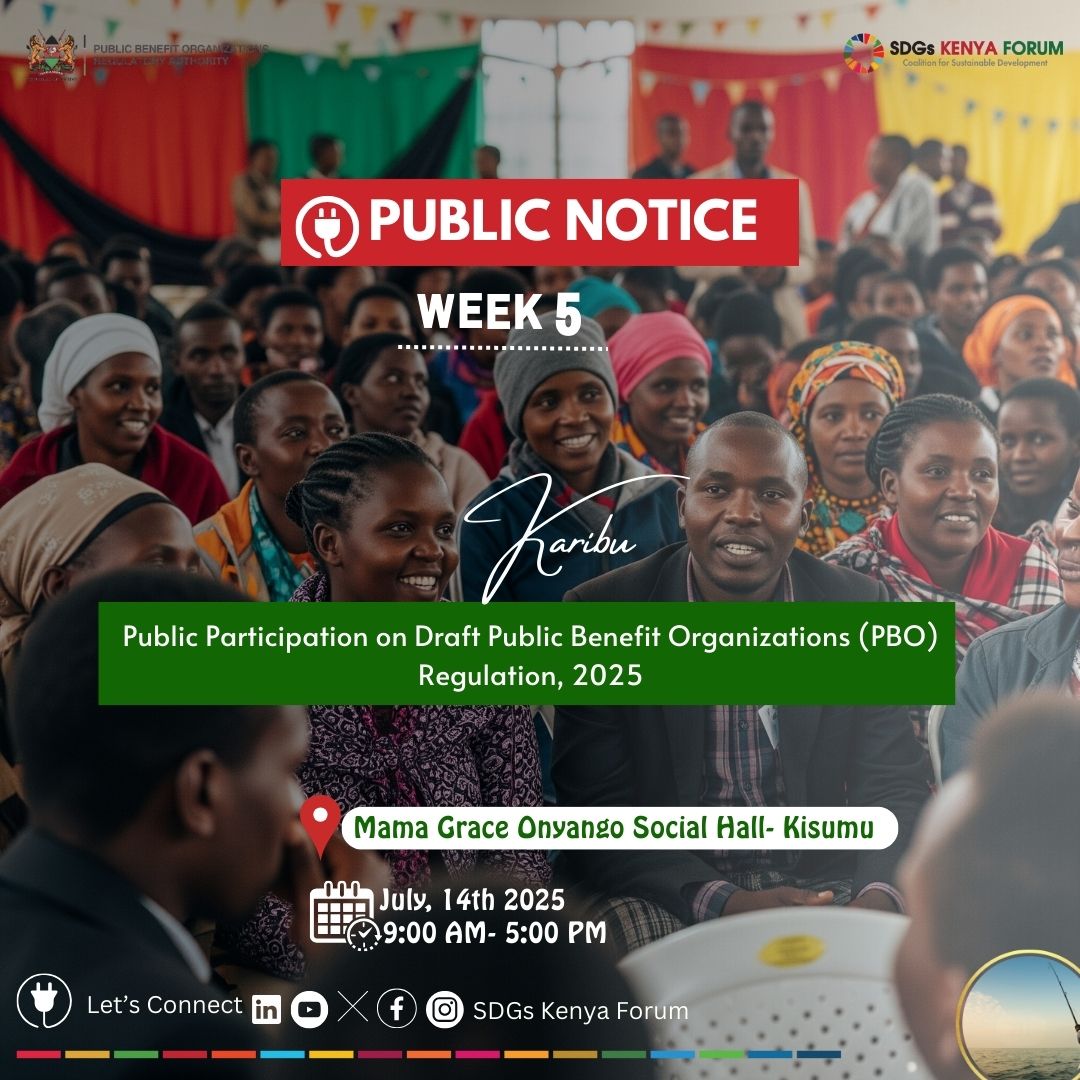 SDGsKenyaForum's tweet image. We are in @KisumuCountyKE today as we kick off the final week of public participation on the Draft PBO Regulations 2025!
📍 Mama Grace Onyango Social Hall
🕘 9:00 AM – 5:00 PM
💻 Join virtually: youtube.com/live/ngVhTDvvH…
Let’s amplify CSO voices & shape an inclusive civic space