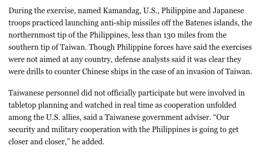 Rebecca Tan (@rebtanhs) on Twitter photo The Philippines is quietly ramping up cooperation with Taiwan — including on security
Lots of new details in our <a href="/washingtonpost/">The Washington Post</a> dispatch, including that at a U.S.-Phil military exercise last month, unofficial Taiwanese observers were present & participated in tabletop planning The Philippines is quietly ramping up cooperation with Taiwan — including on security
Lots of new details in our <a href="/washingtonpost/">The Washington Post</a> dispatch, including that at a U.S.-Phil military exercise last month, unofficial Taiwanese observers were present & participated in tabletop planning