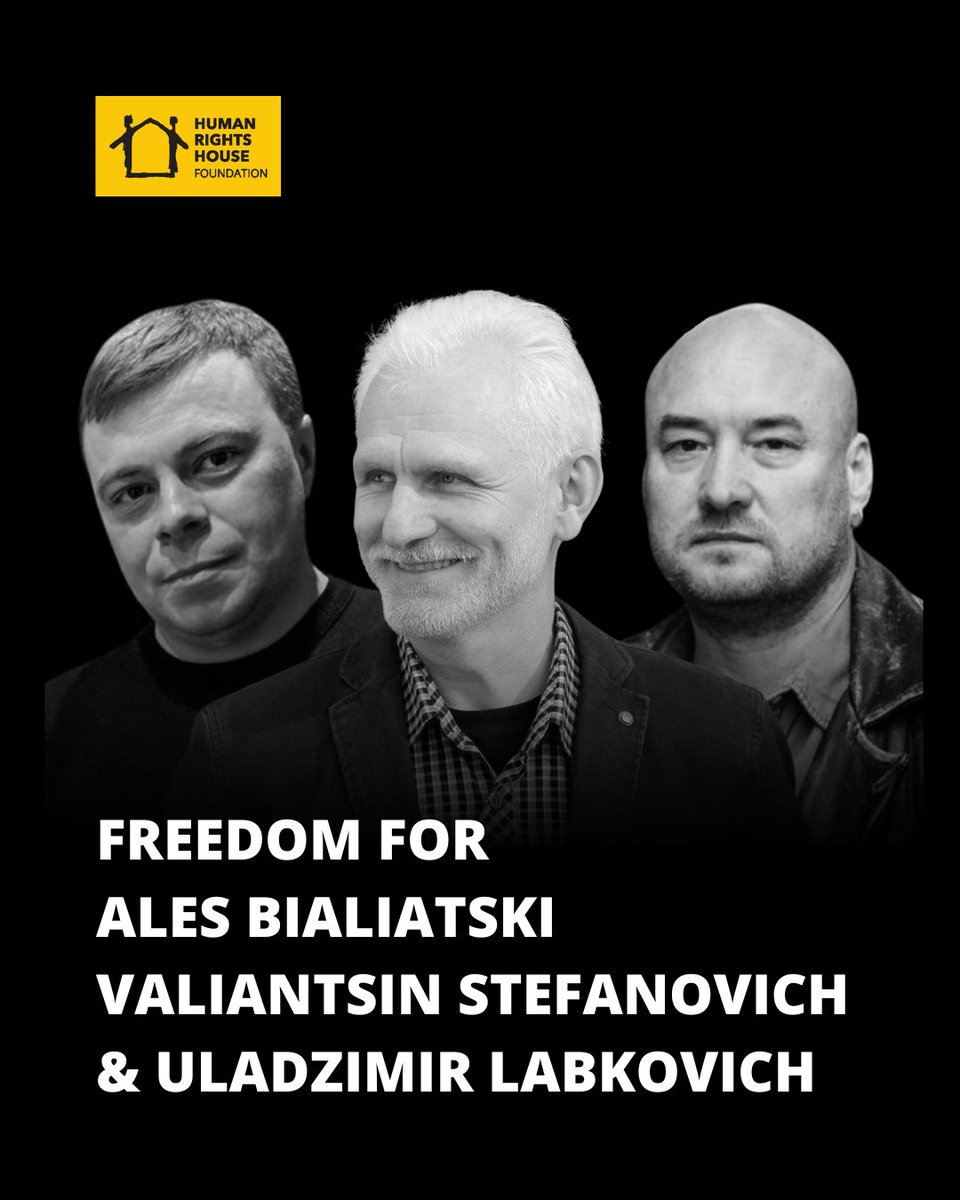 HRHFoundation's tweet image. Ales Bialiatski, Valiantsin Stefanovich and Uladzimir Labkovich have been behind bars for four years in #Belarus for defending #humanrights. We repeat our calls for their release along with all other political prisoners in the country. #FreeViasna #FreeBelarus