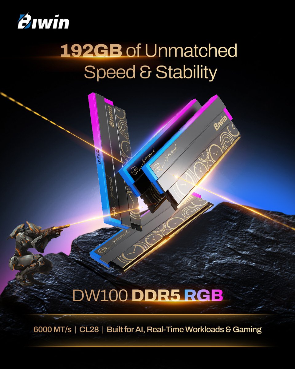 biwin_tech's tweet image. Unlock blazing speed and unwavering stability with the Biwin DW100 DDR5 192GB kit (48GB x4). Running at a lightning-fast 6000 MT/s, it powers through the toughest tasks while maintaining exceptional reliability.

#Biwin #DDR5  #DW100 #192GB #RAM #Memory  #AI #Gaming #AMD