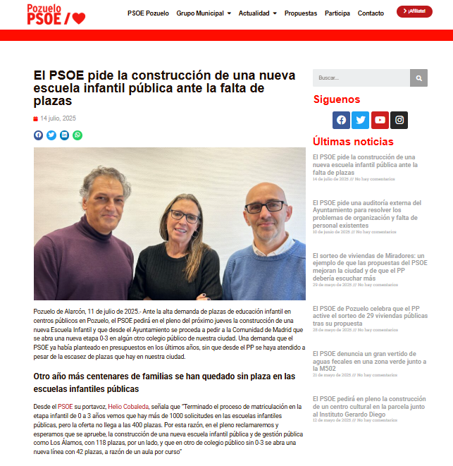 Mientras otros se dedican a generar miedo o a propagar odio nosotr@s seguimos pensando en hacer una ciudad más justa y en mejorar la calidad de vida de tod@s. 

Por eso  en el próximo pleno pedimos   aumentar un 20% la escasa oferta de educación infantil  0-3 años en #Pozuelo.