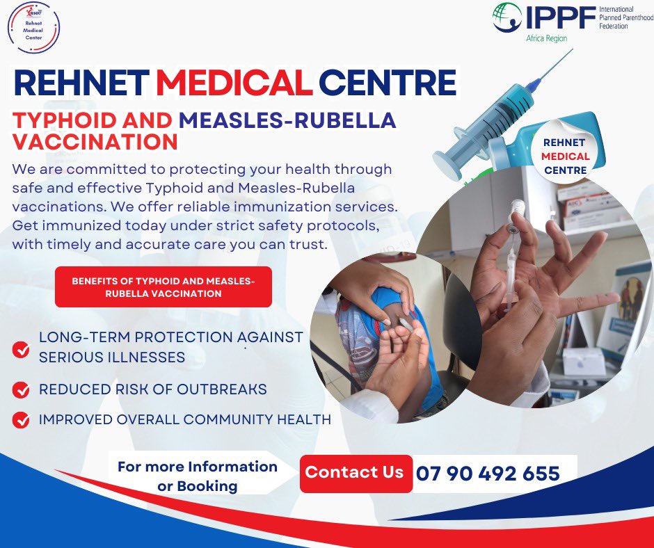 Rehnet Medical Center (@rehnetmed) on Twitter photo We are offering safe and effective Typhoid and Measles-Rubella vaccinations under strict safety protocols at our <a href="/RehnetMed/">Rehnet Medical Center</a> center!
To book your appointment today, call: 07 90 492 655. #YourHealthIsOurPriority We are offering safe and effective Typhoid and Measles-Rubella vaccinations under strict safety protocols at our <a href="/RehnetMed/">Rehnet Medical Center</a> center!
To book your appointment today, call: 07 90 492 655. #YourHealthIsOurPriority