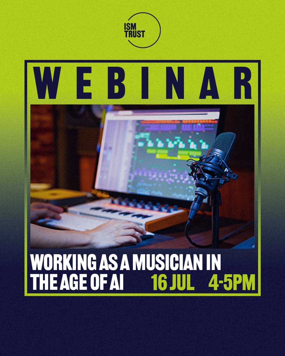 ISM_music's tweet image. Free AI webinar this Wednesday! 📅
Book your place and join composers Arhynn Descy and Lee Groves for a timely discussion on how AI is already changing the way music is made and what this means for composers & creators.
16 July, 4-5 pm: loom.ly/Cn0oHs4
