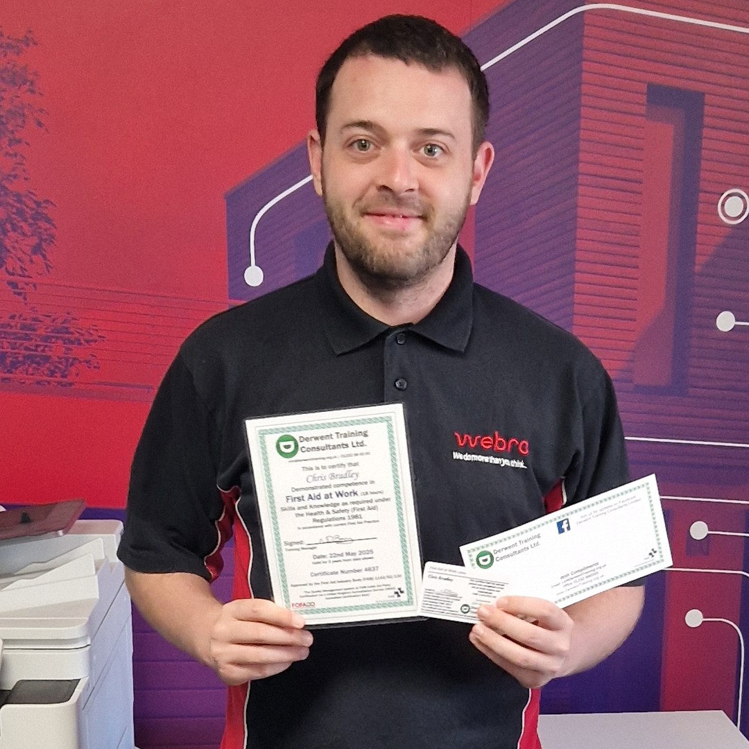 Congratulations to our Internal Sales Executive Chris Bradley! He's qualified as a First Aider, having passed his 3-day 'First Aid at Work' course. 

Chris now joins Webro's First Aid Team, ready to deal with first aid emergencies that occur in the workplace.