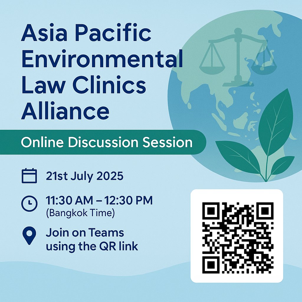 UNEP_AsiaPac's tweet image. 🌏 Calling all environmental law changemakers!
Join the Asia Pacific Environmental Law Clinics Alliance for an online discussion on collaboration & innovation.
🗓️ 21 July 2025
🕦 11:30-12:30 BKK
📍 Online
Open to students, educators & professionals.
🔗bit.ly/40JNkT6