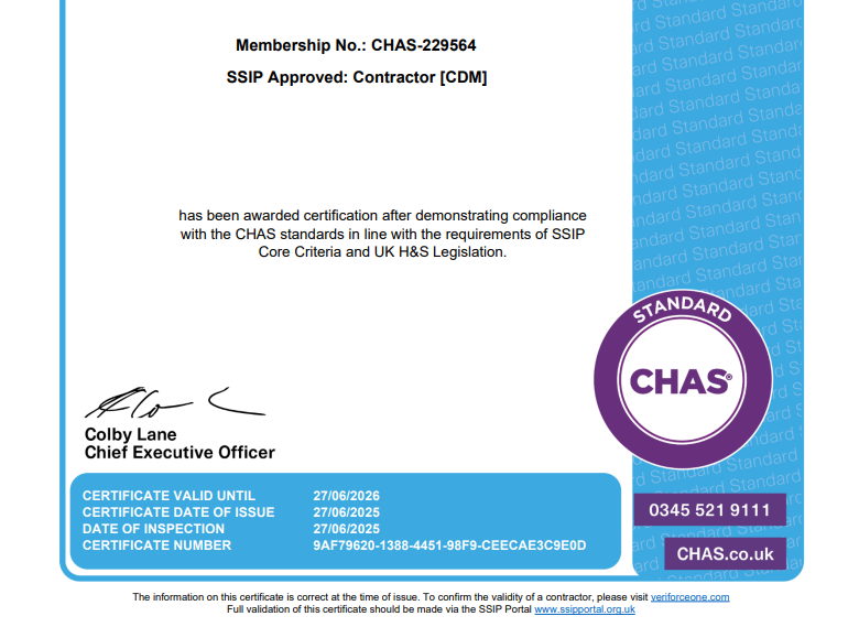 🎓📜 We’re pleased to announce that we’ve successfully renewed our client’s CHAS certification!

CHAS (The Contractors Health and Safety Assessment Scheme) is an accreditation that demonstrates a company’s commitment to maintaining a safe working environment.

#CHAS #Rushax