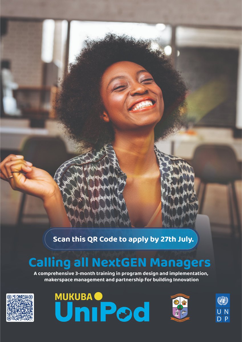 🌍 Calling Zambia’s next innovation leaders!

The 3-month NextGen Founders Programme is now open for applications! Learn to run a makerspace, build ecosystems, and lead at scale.

📍 Mukuba UniPod, CBU
👩🏽‍💻 Women encouraged!
🔗 Apply: forms.gle/VWwe4pgTgoe7nb…
#NextGenFounders