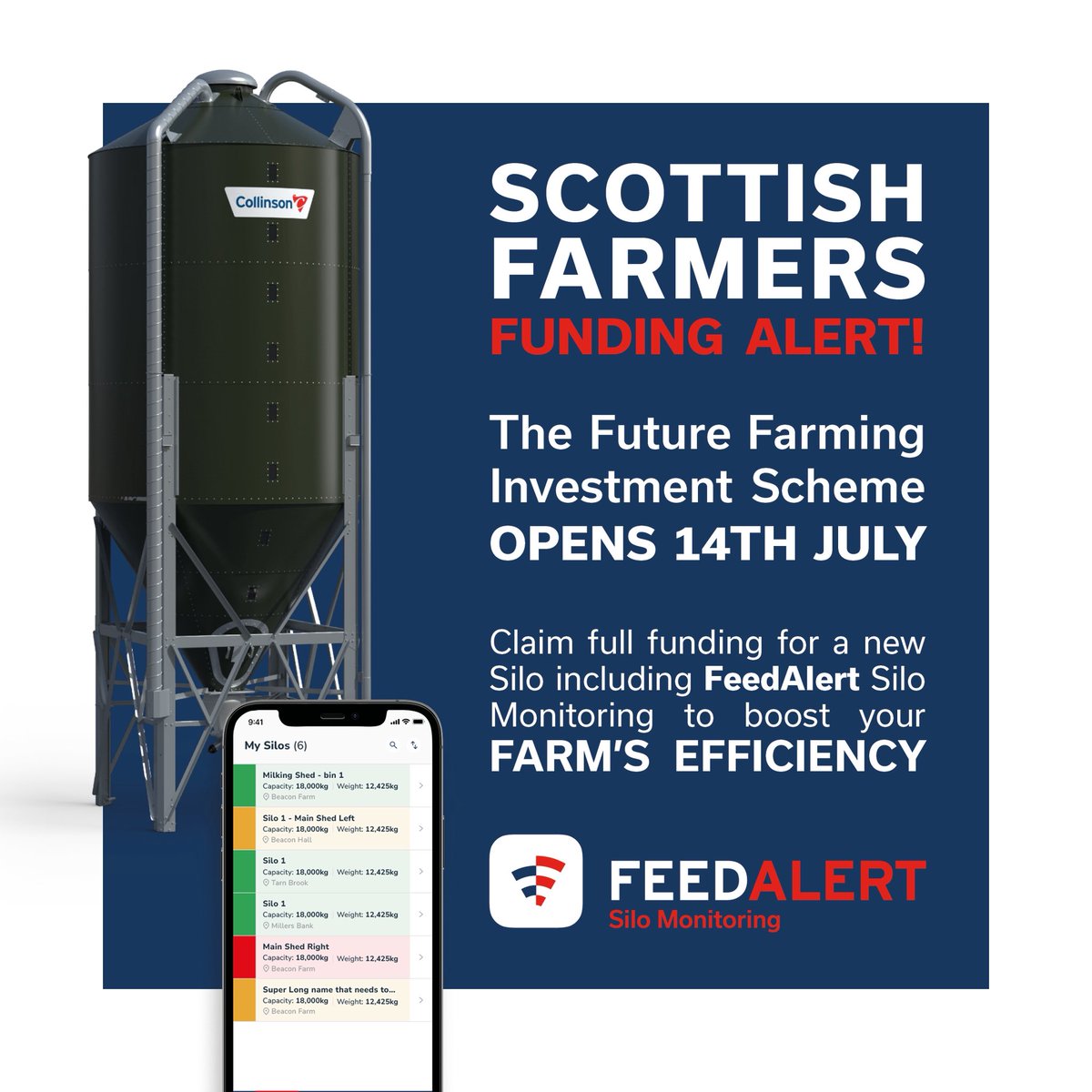 🏴󠁧󠁢󠁳󠁣󠁴󠁿 Good Morning Scottish Farmers!

The FFIS Grant Scheme opens TODAY.

Silos and FeedAlert, Silo Monitoring Systems are both eligible for funding! 

Full details can be found here: ruralpayments.org/topics/all-sch… 

Call our team today to get the ball rolling!