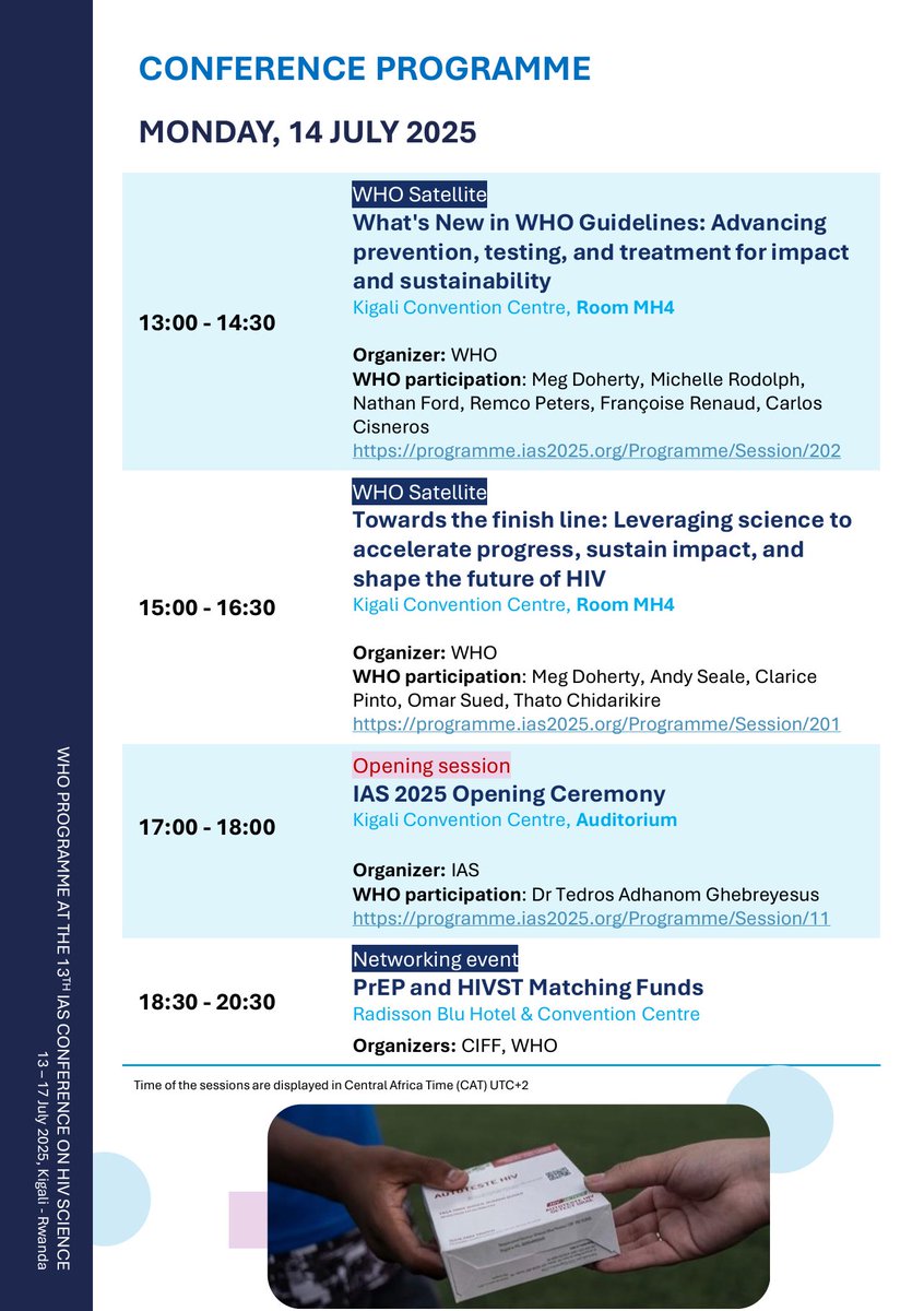 Carlos Cisneros (@carcisneros) on Twitter photo ⭕️TODAY at #IAS2025 <a href="/WHO/">World Health Organization (WHO)</a> will release new guidelines on HIV prevention, testing, care and service delivery, including groundbreaking LEN for PrEP.
Join us and learn how we're expanding prevention, testing and improving access to life-saving treatment. #EndAIDS
Programme ⬇️ ⭕️TODAY at #IAS2025 <a href="/WHO/">World Health Organization (WHO)</a> will release new guidelines on HIV prevention, testing, care and service delivery, including groundbreaking LEN for PrEP.
Join us and learn how we're expanding prevention, testing and improving access to life-saving treatment. #EndAIDS
Programme ⬇️
