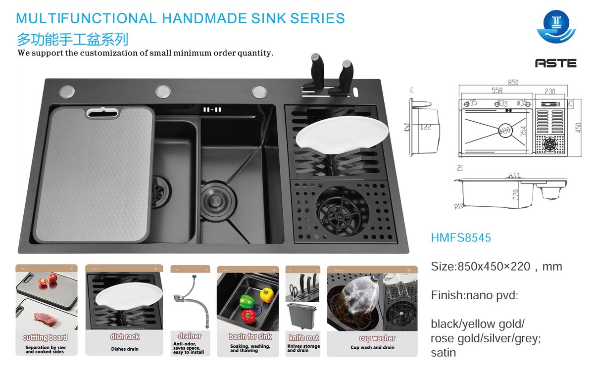 📷 MULTIFUNCTIONAL HANDMADE SINK SERIES
Upgrade your kitchen experience with the HMFS8545 — the ultimate blend of style, functionality, and innovation.
📷 Model: HMFS8545
📷 Size: 850×450×220mm