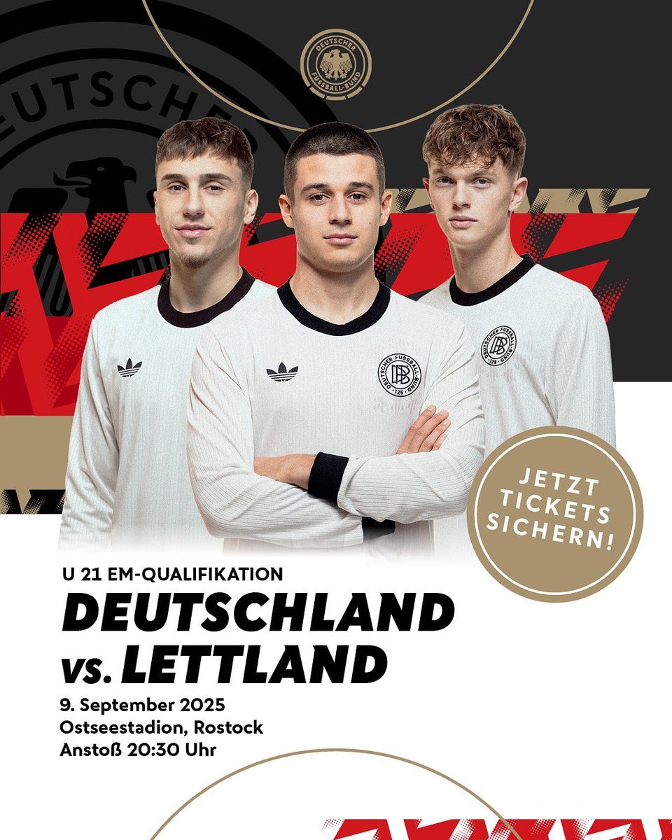 DFB-Nachwuchs (@dfbnachwuchs) on Twitter photo Ab sofort gibt’s Tickets für das erste Heimspiel der neuen #U21 in Rostock gegen Lettland! 🎫🇩🇪🇱🇻
Seid beim Auftakt der EM-Qualifikation dabei:
👉 dfb.social/u21_gerlva
<a href="/HansaRostock/">F.C. Hansa Rostock</a>
#UNSEREZUKUNFT Ab sofort gibt’s Tickets für das erste Heimspiel der neuen #U21 in Rostock gegen Lettland! 🎫🇩🇪🇱🇻
Seid beim Auftakt der EM-Qualifikation dabei:
👉 dfb.social/u21_gerlva
<a href="/HansaRostock/">F.C. Hansa Rostock</a>
#UNSEREZUKUNFT