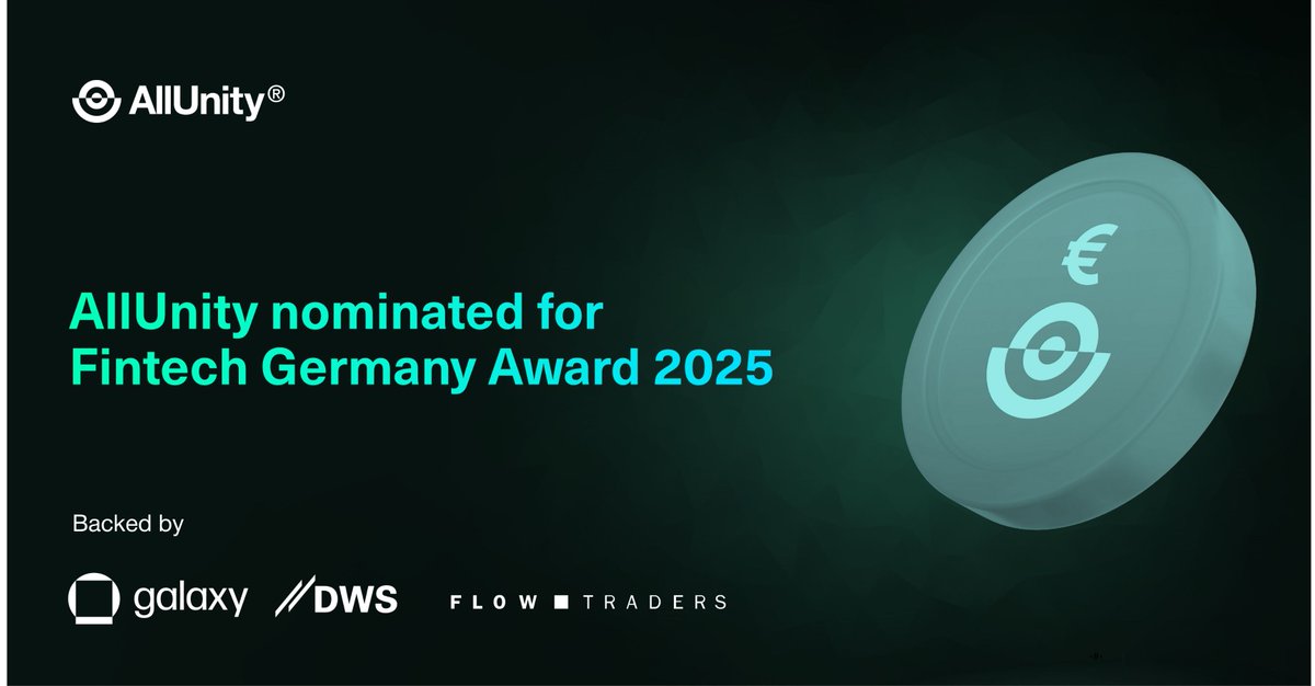 AllUnityStable's tweet image. 1/ We’re thrilled to share that #AllUnity has been nominated for the #FintechGermanyAward 2025.
Our nomination reflects a clear industry shift: regulated stablecoins and compliant digital payment rails are transitioning from pilot projects to institutional norms.