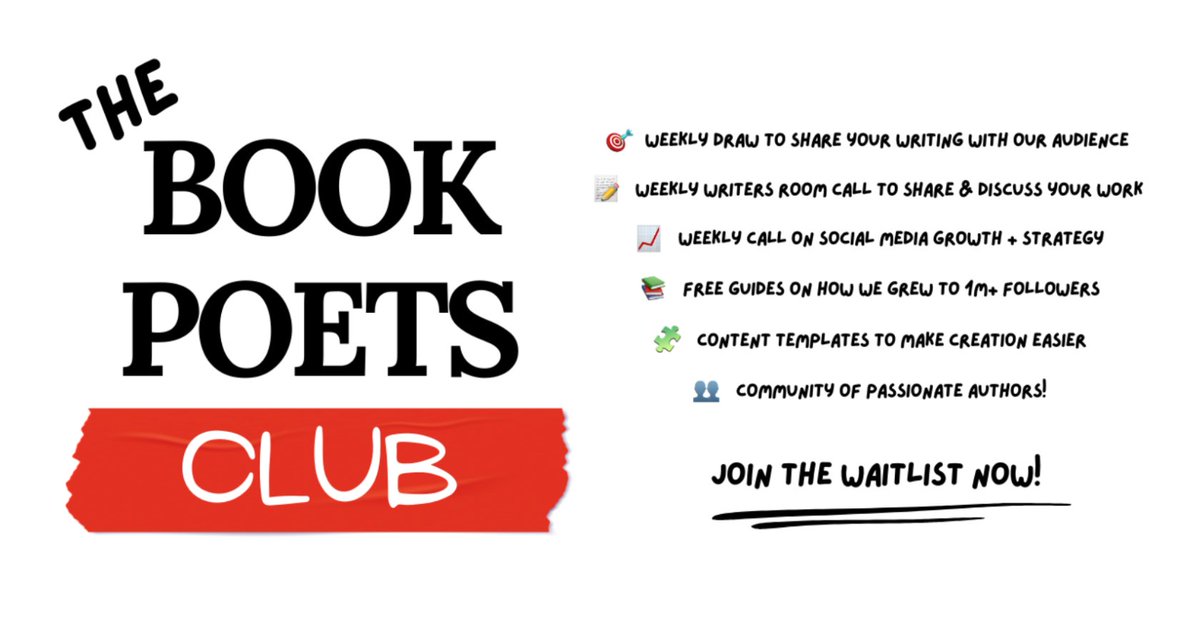 bookpoets's tweet image. Dear authors, we’ve got something for you!
We’re launching a community for writers to grow their audience, improve their craft, and connect with other passionate writers.
Join the waitlist now at thebookpoetsclub.com!