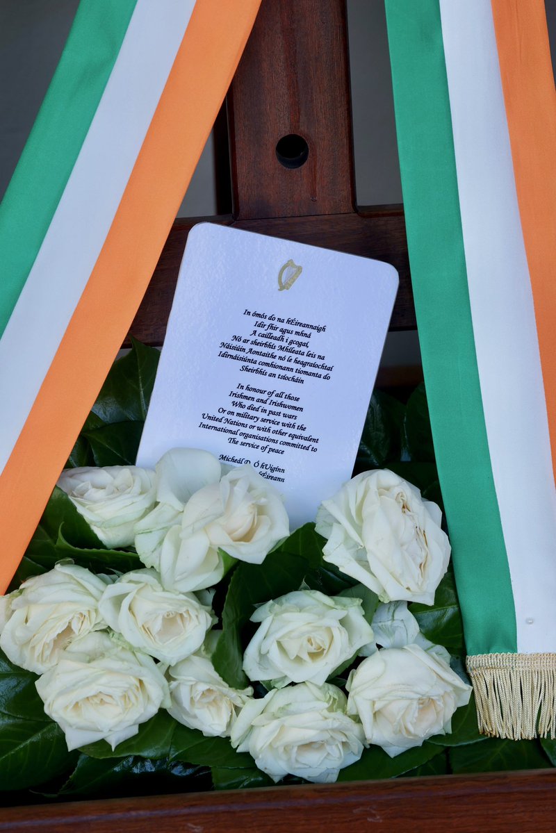 PresidentIRL's tweet image. President Michael D. Higgins yesterday laid a wreath in honour of all Irishmen and Irishwomen who have died in past wars or on military service with the UN and other international organisations in the service of peace at the annual National Day of Commemoration ceremony in Dublin